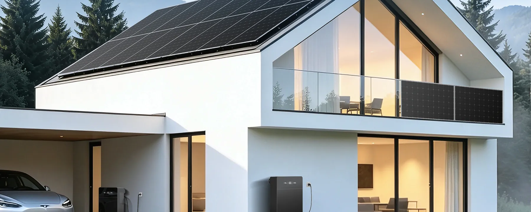 Woning met zonnepanelen en een Marstek-batterij in de carport