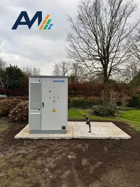 Weiheng-batterijkast voor buiten op een betonnen fundering in de tuin