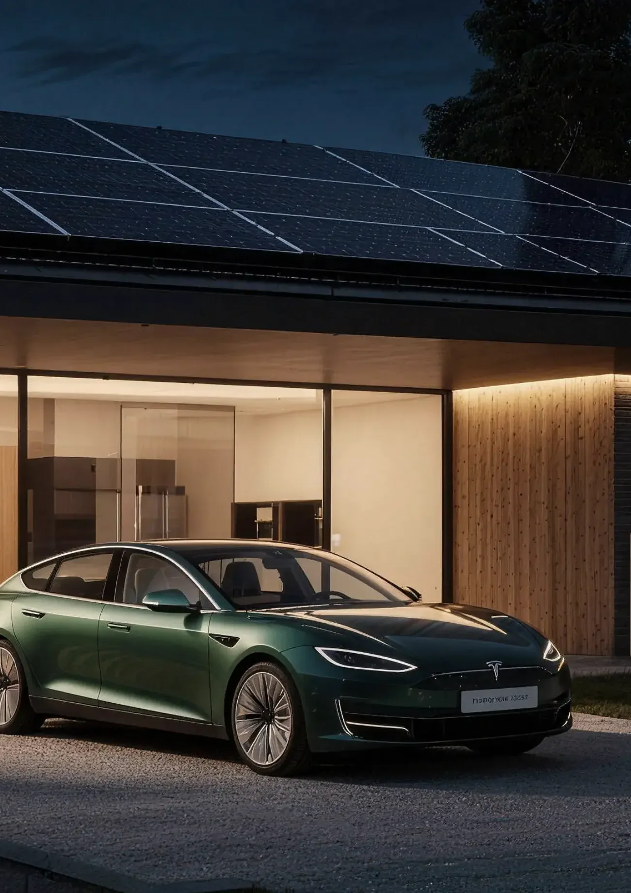 Woning in de avond met Sigenergy SigenStor en elektrische auto