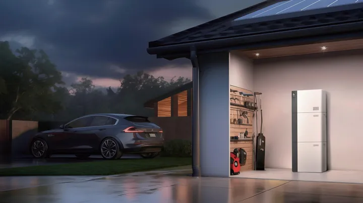 AlphaESS SMILE G3 in een open garage bij schemering