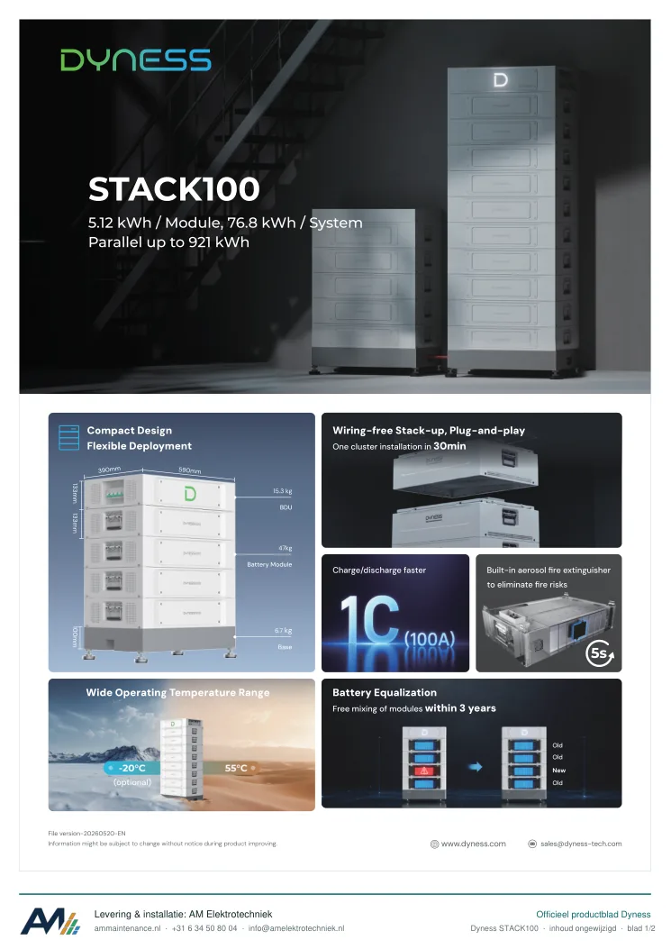 Eerste blad van de datasheet Dyness STACK100