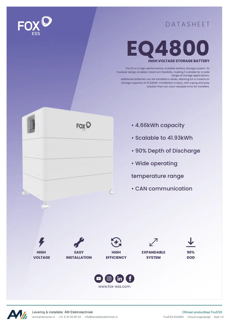 Eerste blad van de datasheet FoxESS EQ4800
