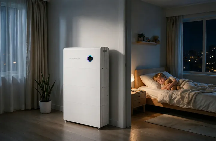 SigenStor Neo in een woonkamer bij avond
