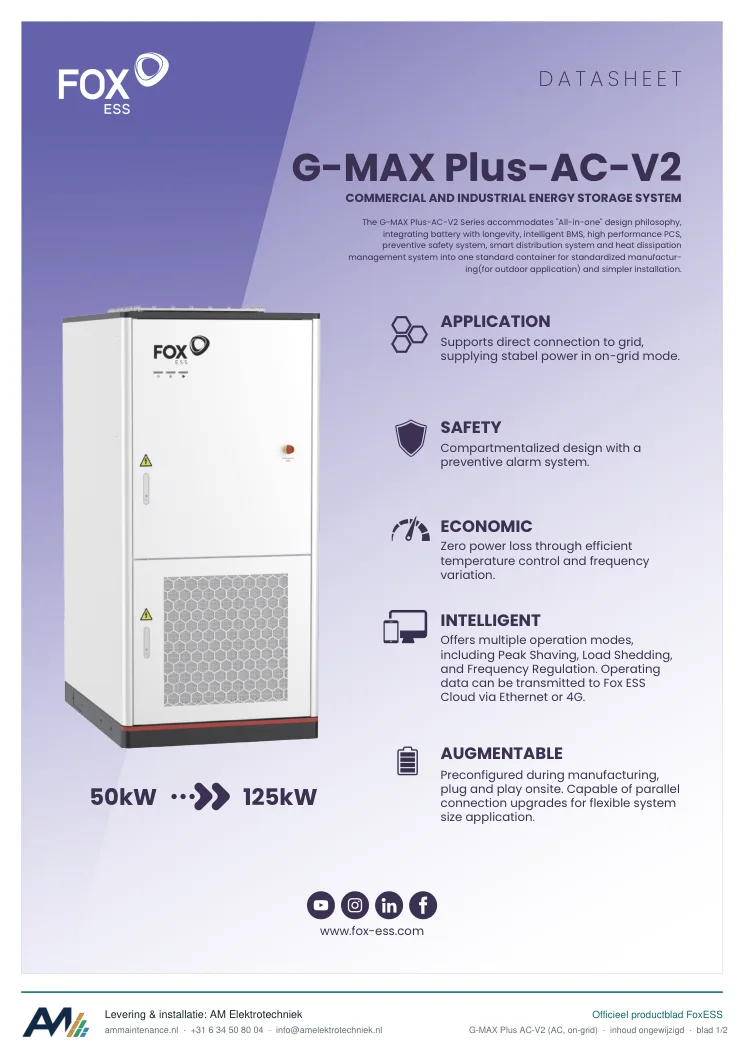 Eerste blad van de datasheet G-MAX Plus AC-V2 (AC, on-grid)
