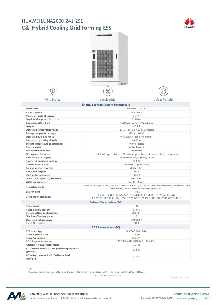 Eerste blad van de datasheet Huawei LUNA2000-241-2S1