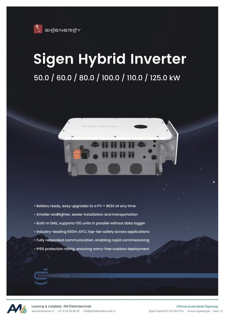 Eerste blad van de datasheet Sigen Hybrid 50–125 kW HYA