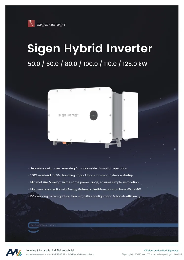 Eerste blad van de datasheet Sigen Hybrid 50–125 kW HYB