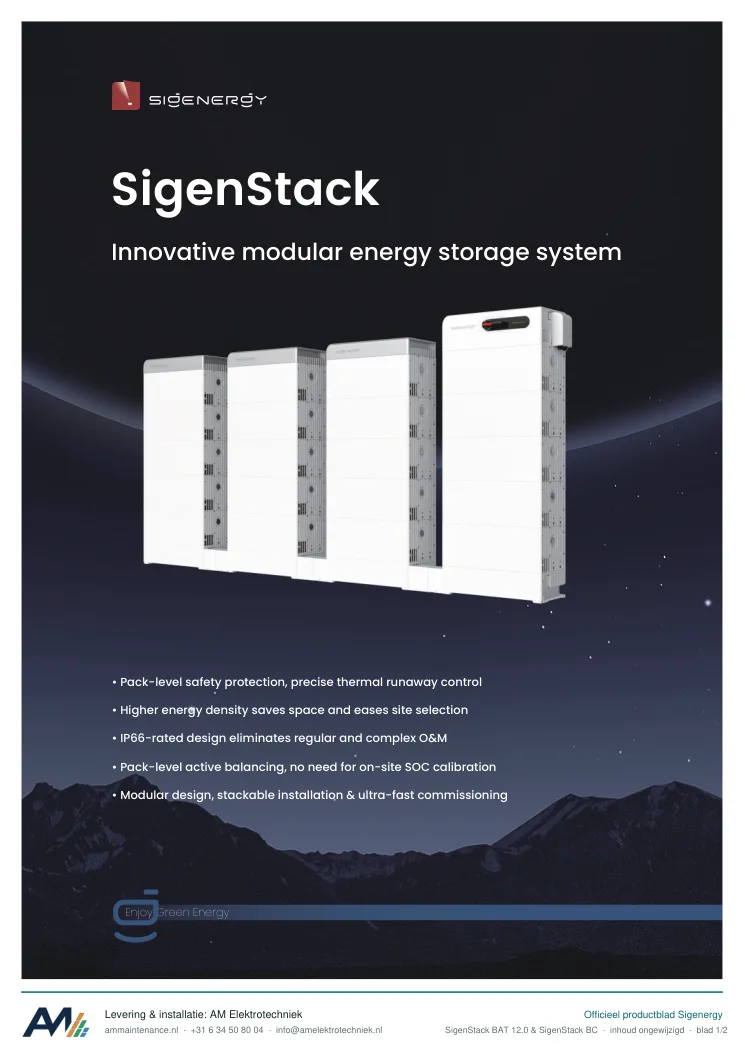 Eerste blad van de datasheet SigenStack BAT 12.0 & SigenStack BC