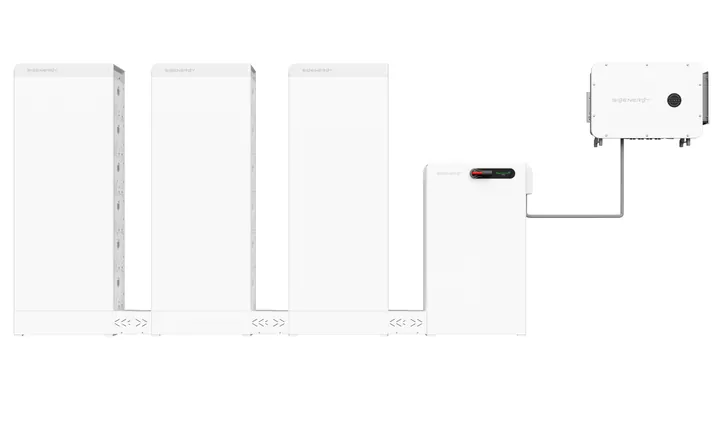 SigenStack-opstelling van vier stacks met batterijcontroller